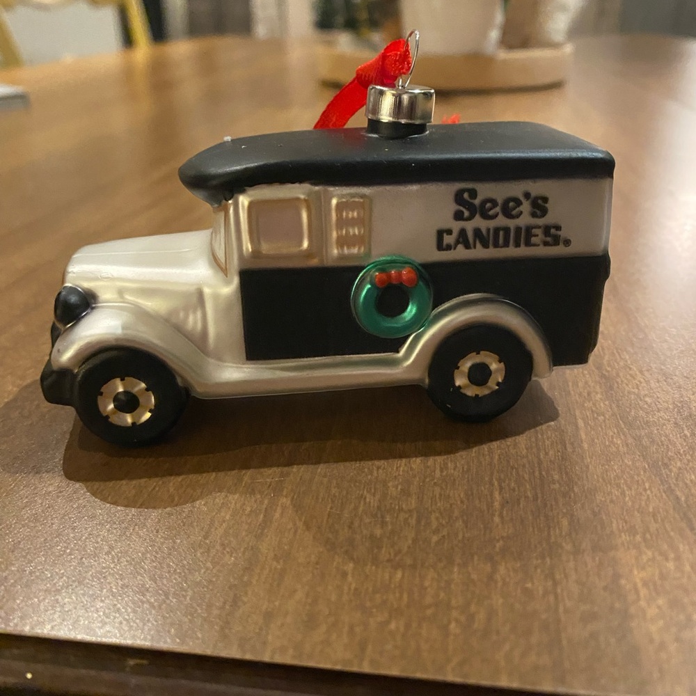 See’s Candies Delivery Truck Glass Blown Ornament 4.5”